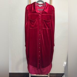 Umgee Valentine Velvet Button-Down Midi Shirt Dress XL